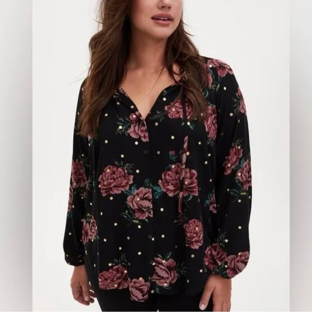 Torrid Floral Print Crinkle Gauze Button Front Peasant Blouse Plus Size 5X